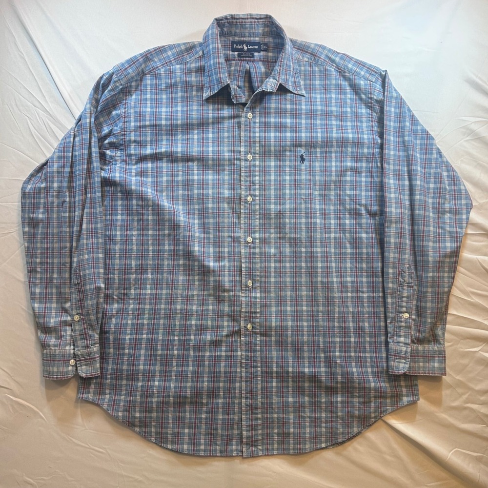 Polo Ralph Lauren Blake Mens XL Blue Red Plaid Cotton Button Down Shirt LS